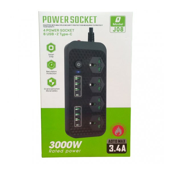 چند راهی برق 3000 واتی برند power socket مدل J08